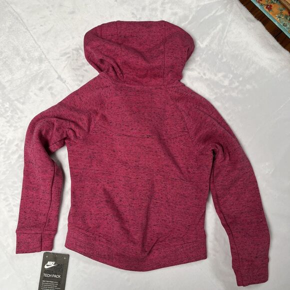 Nike Jacket Hoodie Zip Up Girls Small 5 Vivid Pink Heather Knit Pockets Logo - Picture 4 of 7